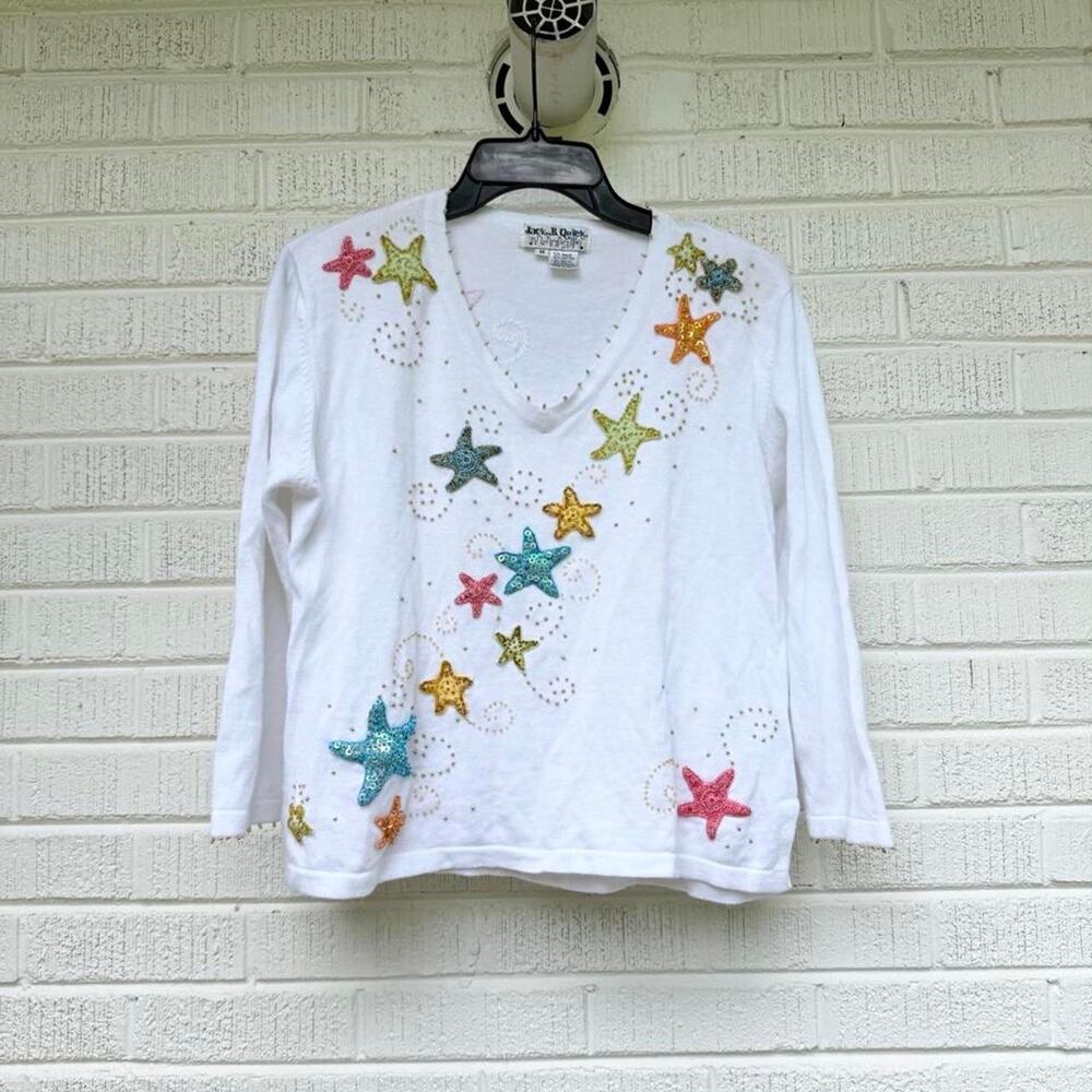 Vintage Jack B Quick White Colorful Starfish Sweater
